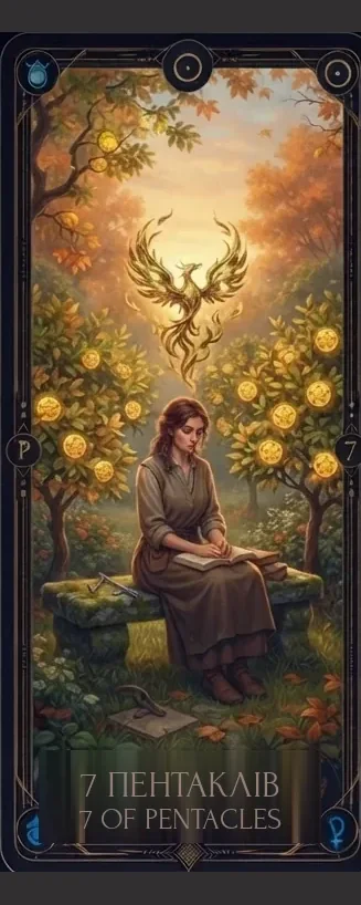 Карта Таро «Сімка Пентаклів», колода Уейта